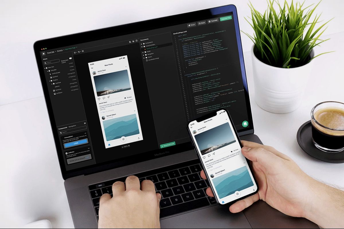 A laptop and a smartphone showing the same app interface