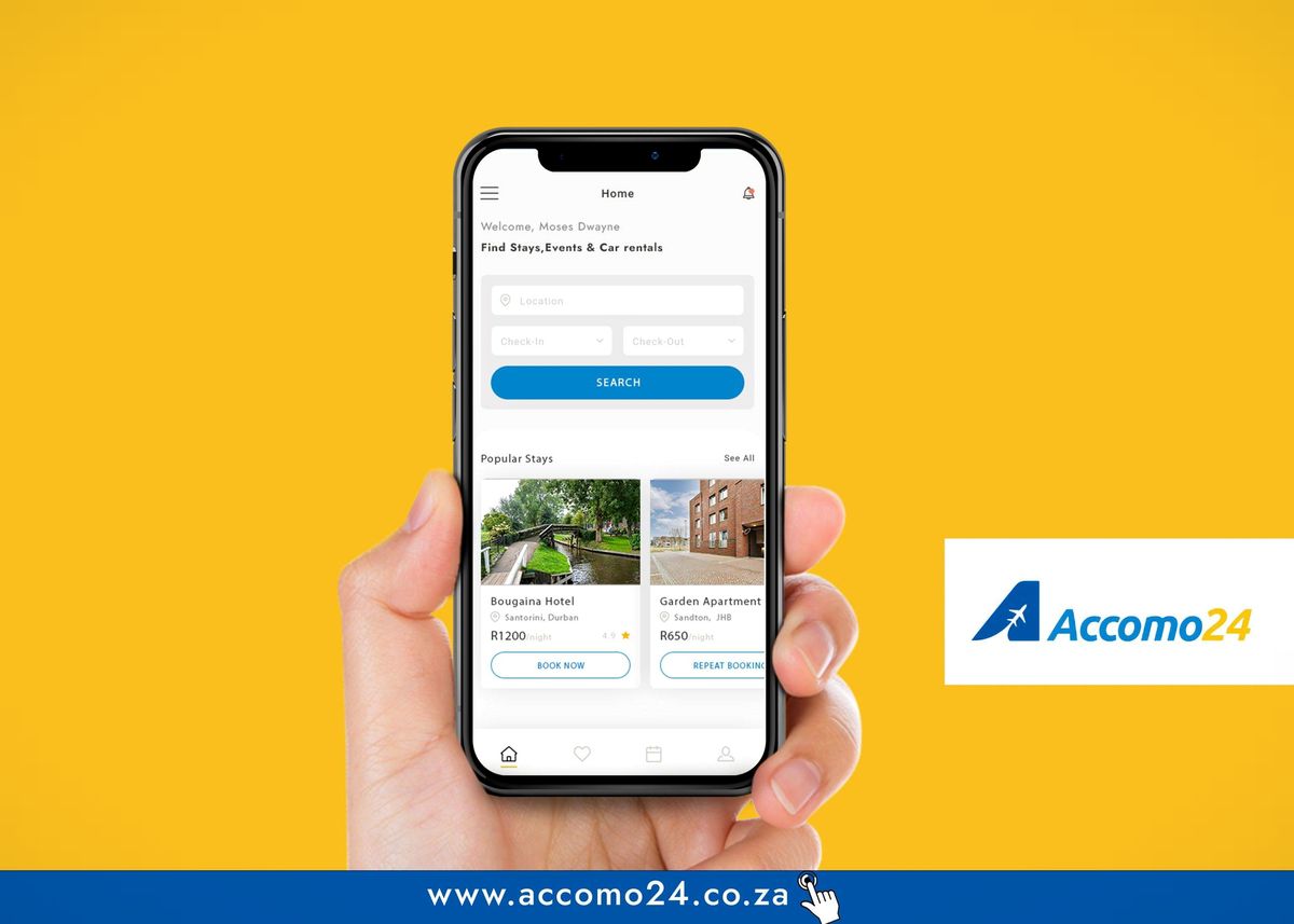 Accomo 24 hotel booking system shown on a phone