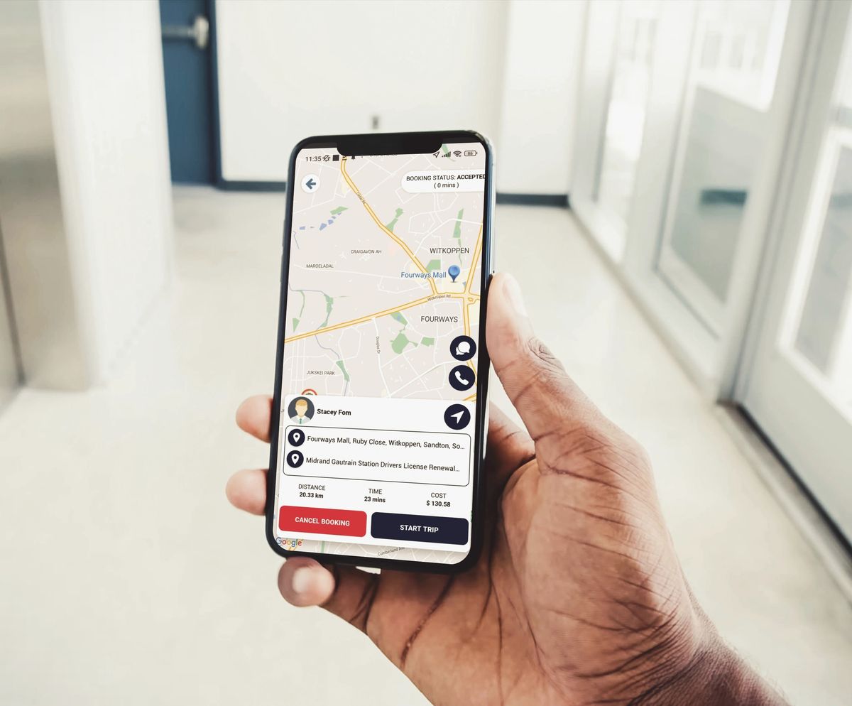 Bakkie Finder truck e-hailing app shown on a phone